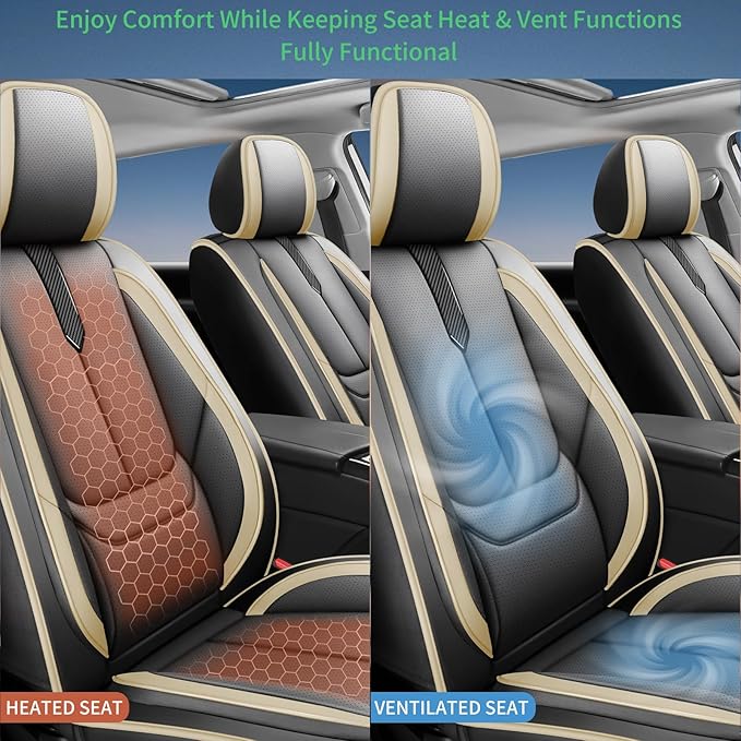 Fit Elantra Car Seat Covers for Hyundai Elantra 2017-2024 2025 2026 -Upgraded Premium Waterproof & Breathable Leather,Airbag Compatible,All-Weather Seat Cushion Protector,Full Set,Black-Beige