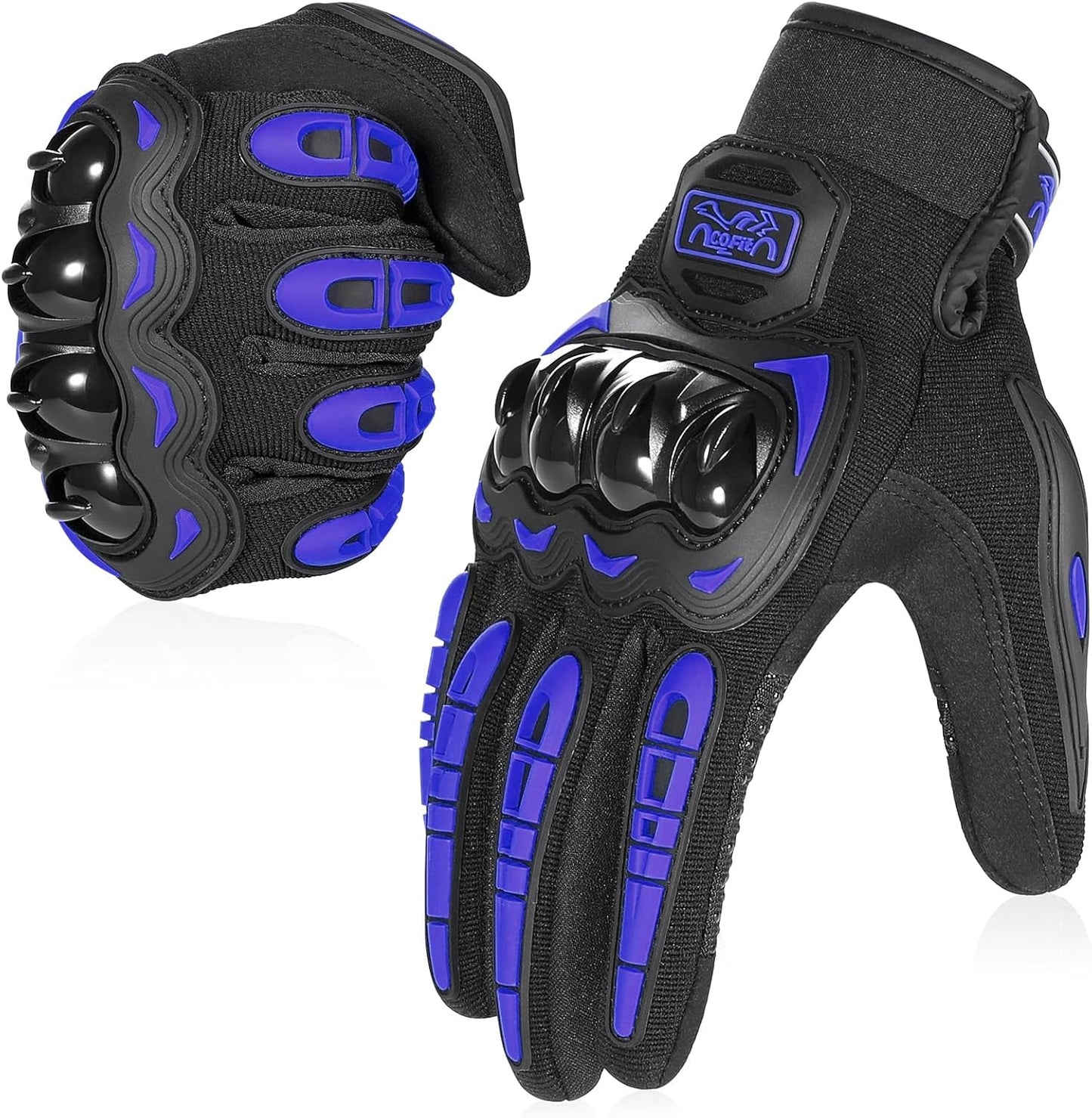 COFIT Motorcycle Gloves Breathable, Touchscreen Motorbike Gloves Anti-slip with Good Grip Hard Knuckles Protection for Men Women Motocross, BMX ATV MTB Cycling, Road Racing - Blue L