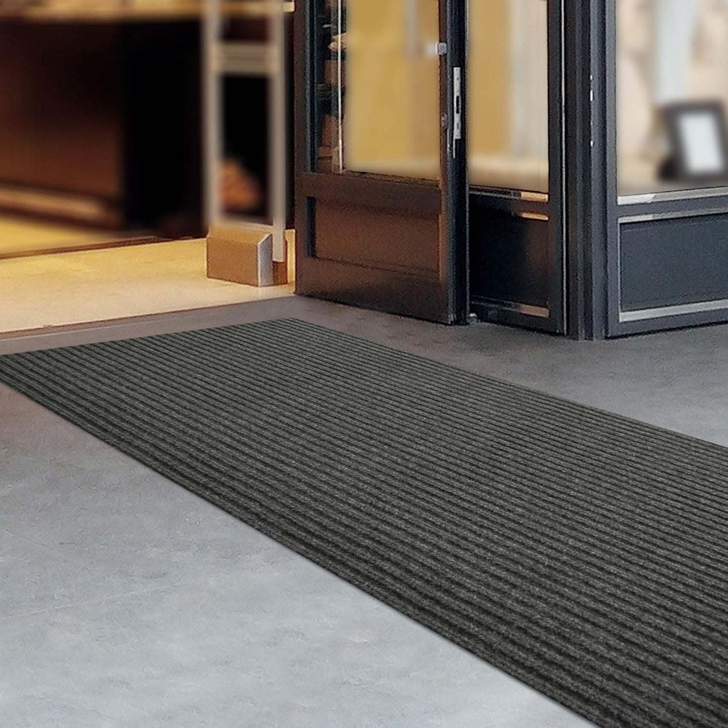 iCustomRug Spartan Weather Warrior Duty Indoor/Outdoor Utility Ribbed in 3ft,4ft,6ft Widths 70 Custom Sizes with Natural Non-Slip Rubber Backing 4'X42' in Charcoal
