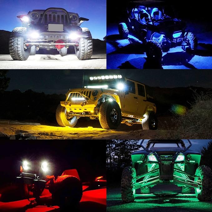 Ampper 4 Pods LED Rock Lights, LED Neon Underglow Waterproof Light for Car Truck ATV UTV SUV Offroad Boat Underbody Glow Trail Rig Lamp (White)