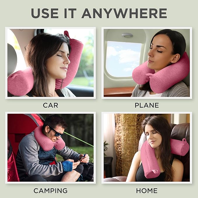 Dot&Dot Twist Memory Foam Travel Pillow for Airplanes - Neck Pillow for Sleeping - Airplane Pillow for Neck Support, Chin, Lumbar and Leg - Bendable Neck Roll Pillow Travel Essentials