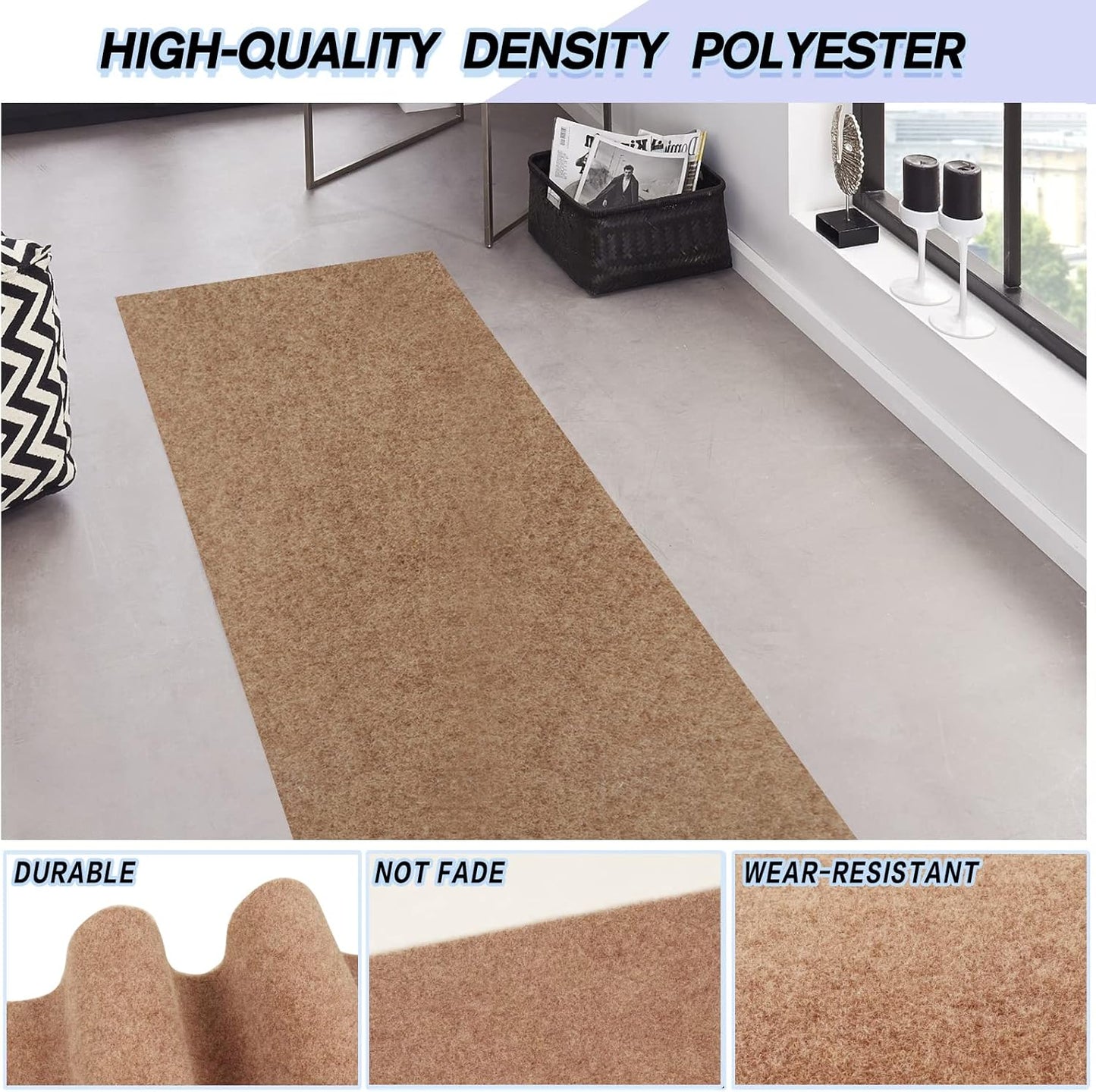Custom Size Backed Non-Slip Area Rugs Runner, Easy Clean, Waterproof Runner Rugs for Hallway Entryway, Kitchen, Laundry, 2FT x 50FT, Beige