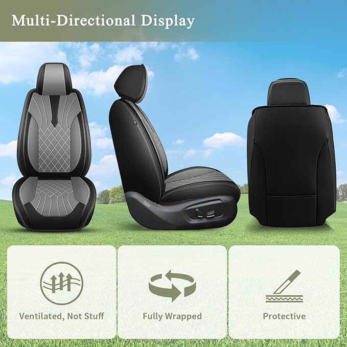 Car Seat Covers Front Pair for Nissan Altima 2009-2024 2025 2026 : Breathable Perforated Leather Seat Cover (Black&Grey)