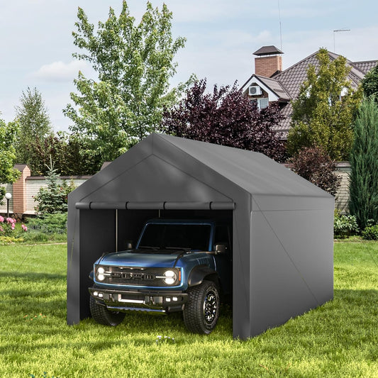 10x20ft Heavy Duty Carport with Removable Sidewalls,All Weather Carport Garage Party Tent Large Outdoor Canopy Storage Shed for Auto,Truck,Boat,Party (Grey)