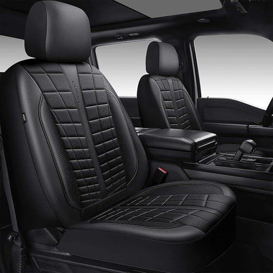 CAR PASS 3D Air Mesh Seat Covers for Car, Leather Car Seat Cover Front Seats, Breathable Foam Premium Leather Mesh Front Seat Covers Universal Fit for Cars Sedans Trucks Vans SUVs, All Black