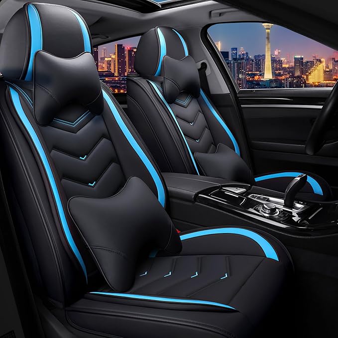 CTDS Car Seat Covers for Honda Civic 2000-2026, Stylish Sport Seat Cover, Premium Nappa Leather Car Seat Cover. Automobile Seat Covers Sets.(Luxury 2 Seats/Black Blue)