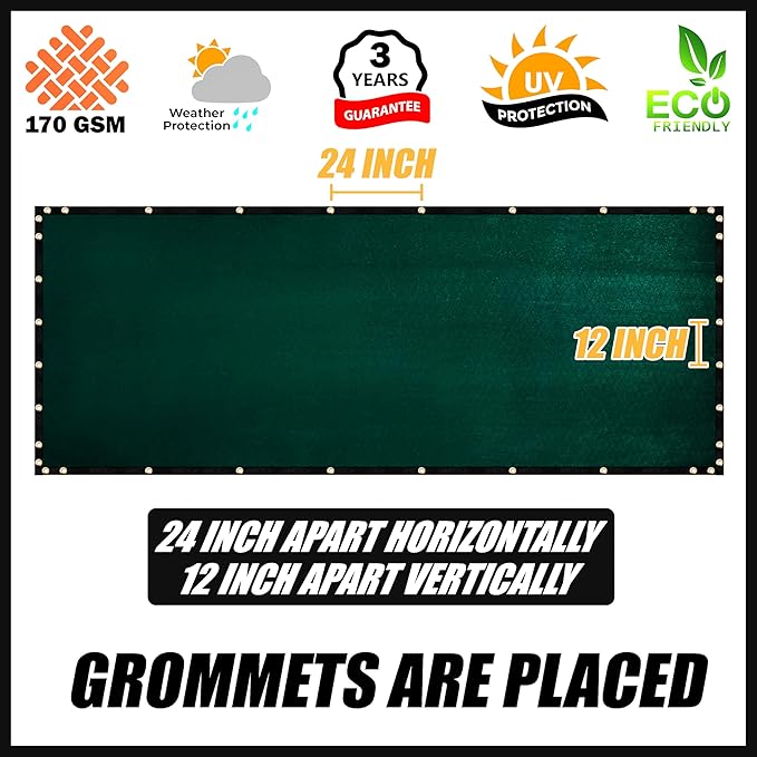 Royal Shade Custom Size 5' x 173' Green Fence Privacy Screen Windscreen Cover Netting Mesh Fabric Cloth - Cable Zip Ties Included (We Make Custom Size)
