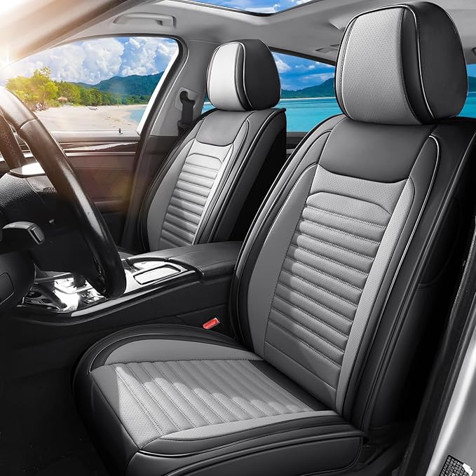 Car Seat Covers Full Set Fit for Toyota RAV4 2001-2026, Premium Faux Leather Car Seat Protector,Breathable Anti-Slip Full Wrapping Edge Seat Covers(Black&Gray,Full Set)