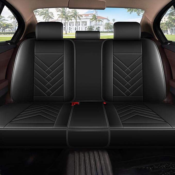 AOMSAZTO Car Seat Covers Full Set Fit for Fiat 500L 2016-2023 Waterproof Faux Leather Car Seat Cushions Automotive 5 Seat Covers Set（Black）