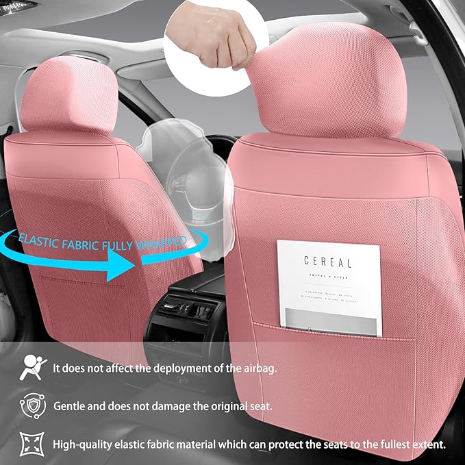 Full Coverage Faux Leather Car Seat Covers Full Set,Automotive Seat Covers for Cars,SUVs Pick-up Truck, Car Seat Cushion, Pink Seat Covers for 5 Seats,Car Seat Protector