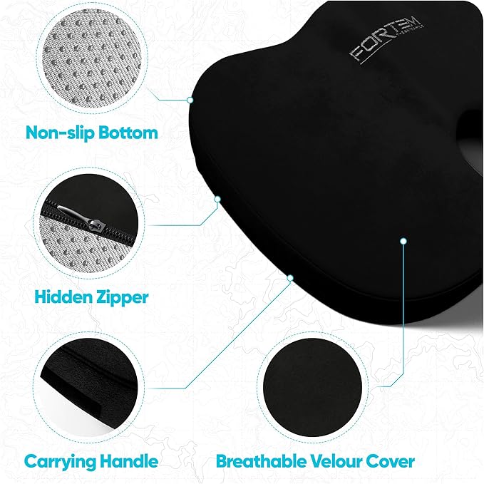 FORTEM Seat Cushion, Office Chair Cushion, Desk Chair Memory Foam, Sciatica Coccyx Tailbone Pain Relief, Pressure Relief, Sitting Pad, for Long Gaming & Sitting, Washable Cover, Non Slip, XL