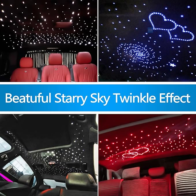 ATOKEE 10W Starlight Headliner Kit 150pcs 0.03in 6.5ft, Twinkle +Sound Activated Fiber Optic Star Lights for Car Roof Use with APP/Remote Music Control