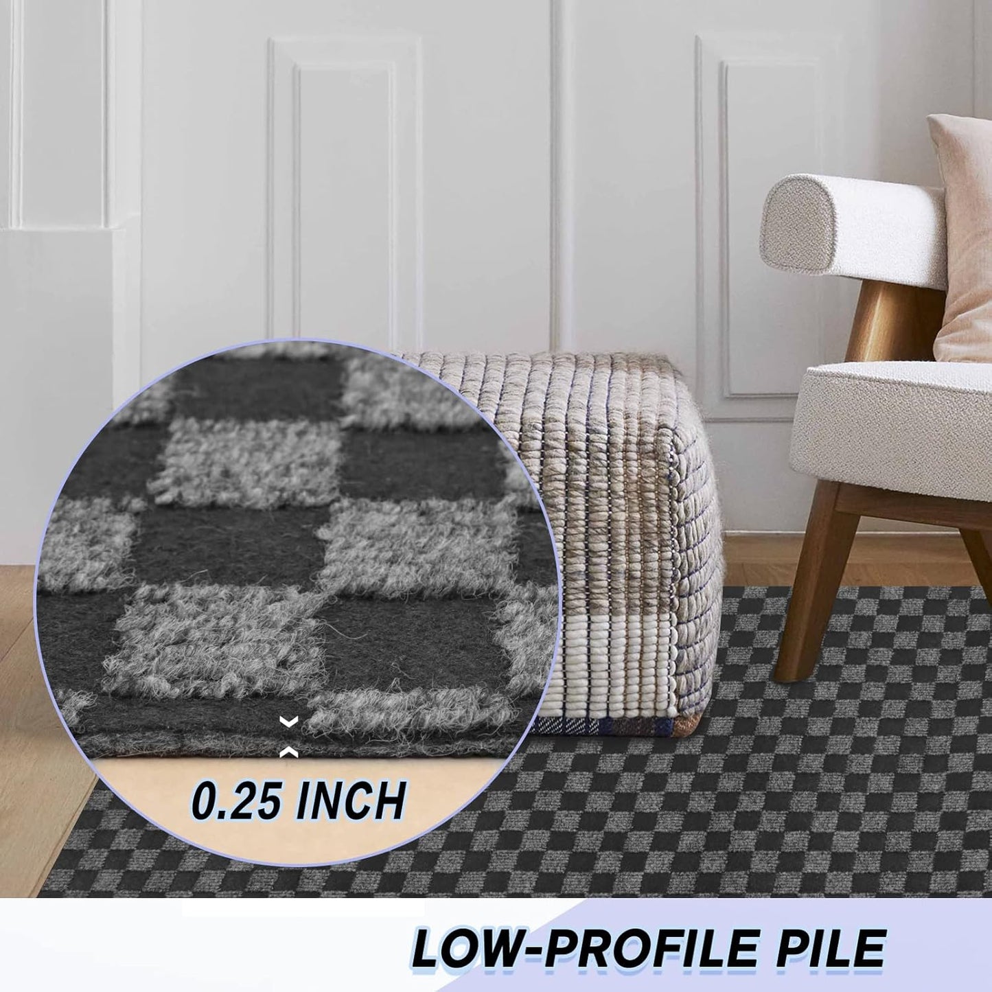 Custom Size Backed Non-Slip Area Rugs Runner, Easy Clean, Waterproof Runner Rugs for Hallway Entryway, Kitchen, Laundry, 3FT x 46FT, Gray Checkered