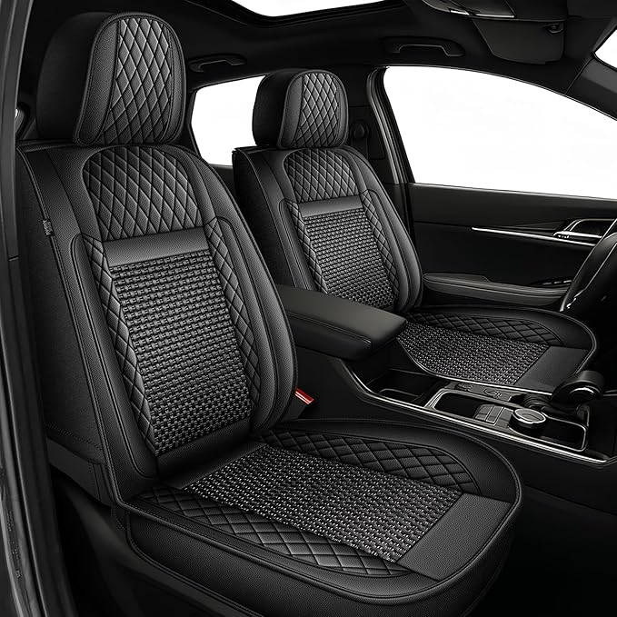 TTX LIGHTING for Jeep Patriot 2007-2017 Car Seat Covers, Breathable Ice Silk & Leather Seat Protector, Cool & Anti-Sweat for Long Driving, Airbag Compatible, 5 Seats Full Set (Black)