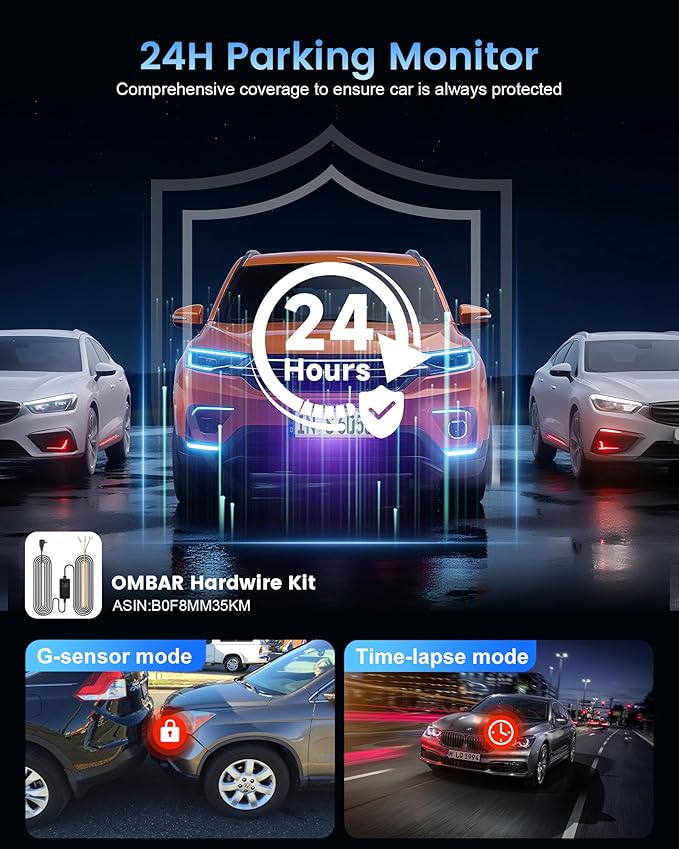 OMBAR Dash Cam Front and Rear, 4K/2.5K Ultra HD Dash Camera for Cars, Included 64GB Card, Built-in 5G Wi-Fi & GPS, 3.16” IPS Screen, Night Vision, 170°Wide Angle, HDR, 24H Parking Mode(T2)