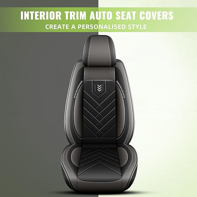 AOMSAZTO 2 Front Seat Covers Fit for VW/Volkswagen Passat 1999-2022: First Row 2PCS Faux Leather Waterproof Seat Covers Automotive Seat Cushion Protector(Black&Grey)