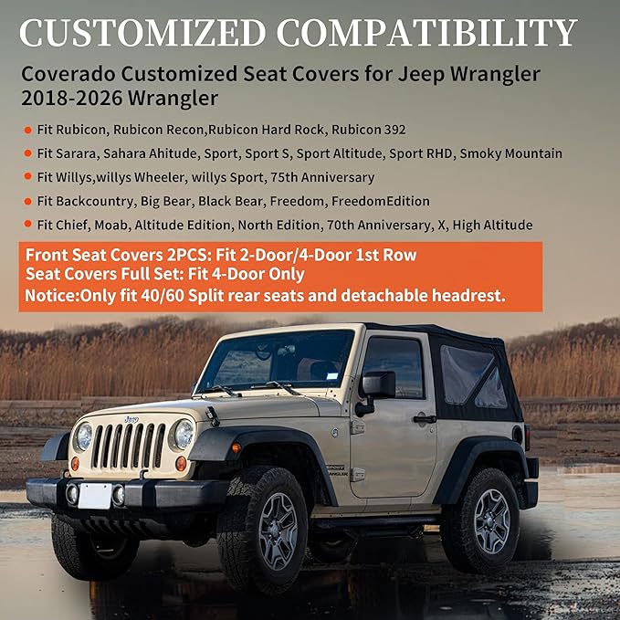 Coverado Seat Covers for Jeep Wrangler, Car Seat Covers Full Set 4 Door JL Accessories Custom Fit for Rubicon Sahara Sport S Altitude Willys Unlimited 2018 2019 2020 2021 2022 2023 2024 (Red Line)