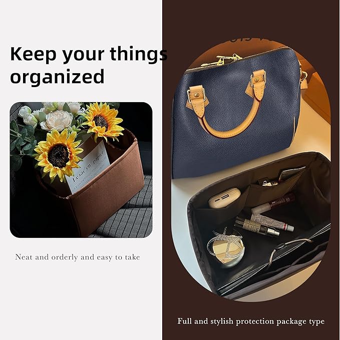 DGAZ Silk Purse Organizer Insert Fits LV Speedy 16/20/25/30/35/45 bags，Silky Smooth Bag Organizer，Luxury Handbag & Tote Shaper（Global Brown，SP25）