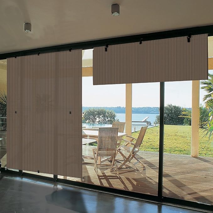 Bynbbur 6'W x 11.5'H Outdoor Patio Shades Foldable Roller Blinds, 220 GSM Sun Shade Roll Up Porch Screens Exterior Shade Cloth for Deck Pergola Backyard, Brown