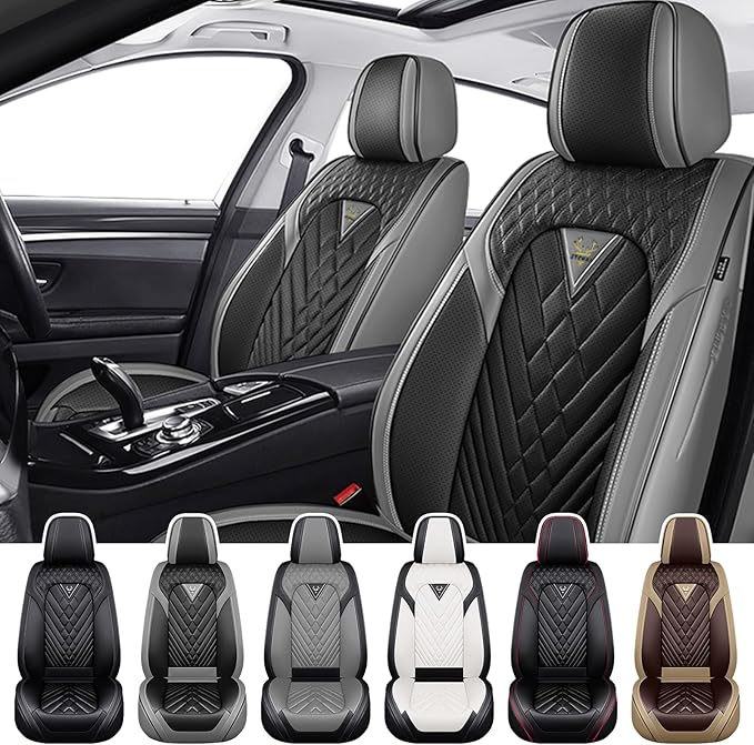Truck Seat Covers for Chevy Silverado 2500 2007-2026, Waterproof Premium Leather Full Coverage Car Seat Cover, Muscle Sport Style Auto Interior Seat Cover Sets (Front Set/Gray Black)
