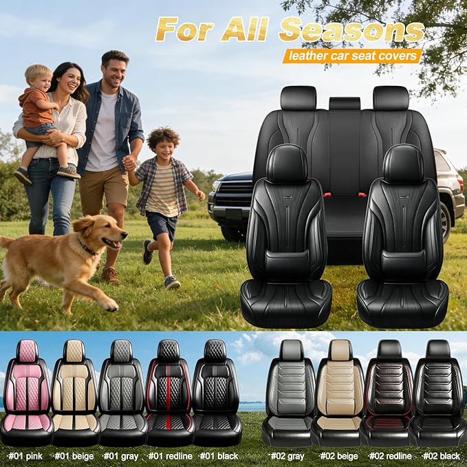 Fit Civic Car Seat Covers (2 Row 5 Seats) for Select Honda Civic 2020-2026 Sedan(Not for Coupe) - Premium Full Coverage Leather, Waterproof All Weather Breathable Seat Cushion Protector, Black