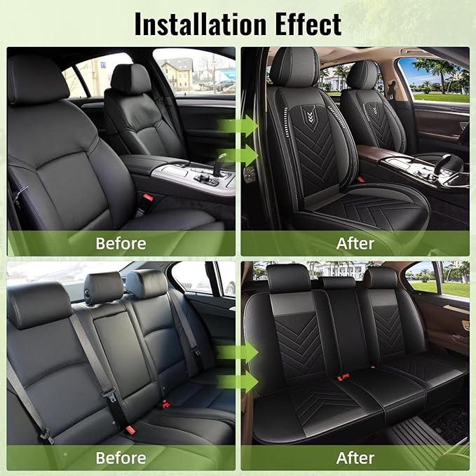 AOMSAZTO Car Seat Covers Fit for Jeep Liberty 2002-2012 Full Set Premium Seat Covers Waterproof Leather Automotive Seat Cushion Protector Compatible with Airbag(5 Seats,Grey)