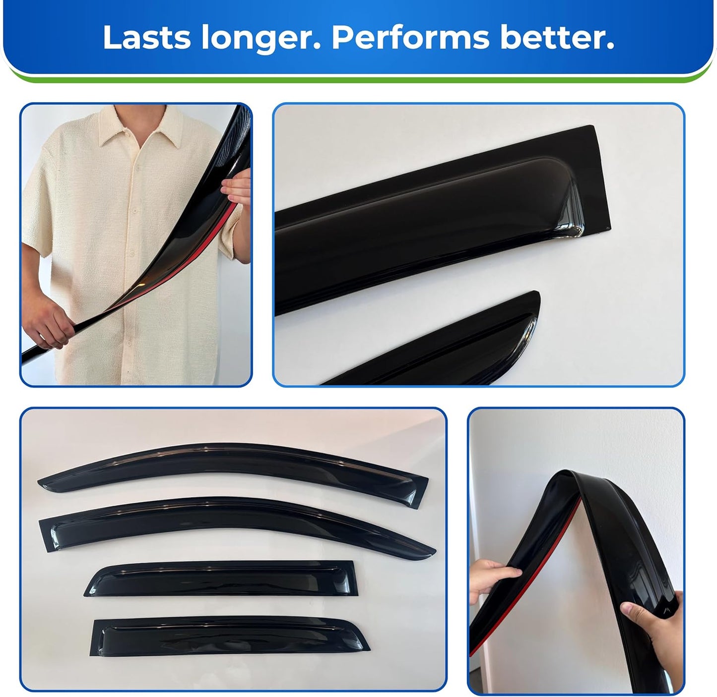 KPY Window Visors Compatible with Nissan Leaf 2010-2017, 4PC Rain Guard Side Vent Deflectors Tape-On Style, 2010 2011 2012 2013 2014 2015 2016 2017