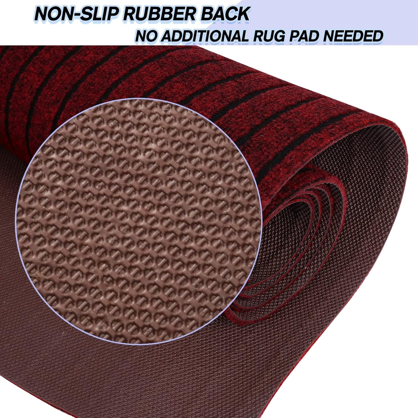 Custom Size Backed Non-Slip Area Rugs Runner, Easy Clean, Waterproof Runner Rugs for Hallway Entryway, Kitchen, Laundry, 2FT x 40FT, Red Stripe
