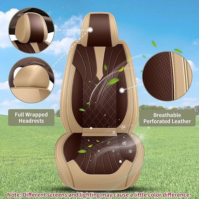 Breathable Car Seat Covers for Toyota Avalon 2001-2025 2026, Front Seats, Perforated Leather, Seat Protector, Interior Trim for Toyota Avalon Accessories (Beige&Brown)