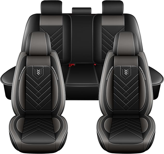 AOMSAZTO Car Seat Covers Full Set Fit for Nissan Maxima 2011-2023 Waterproof Faux Leather Car Seat Cushions Automotive 5 Seat Covers Set（Black&Grey）