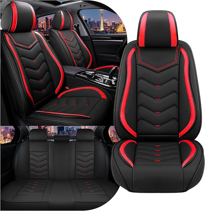 CTDS Car Seat Covers for Toyota Corolla 2000-2026, Stylish Sport Seat Cover, Premium Nappa Leather Car Seat Cover. Automobile Seat Covers Sets.(Standard 5 Seats/Black Red)