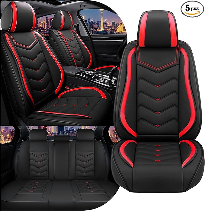 CTDS Car Seat Covers for Honda Civic 2000-2026, Stylish Sport Seat Cover, Premium Nappa Leather Car Seat Cover. Automobile Seat Covers Sets.(Standard 5 Seats/Black Red)