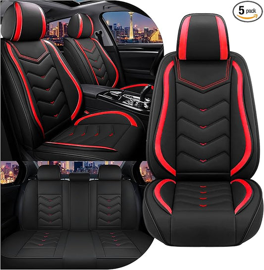 CTDS Car Seat Covers for Honda Civic 2000-2026, Stylish Sport Seat Cover, Premium Nappa Leather Car Seat Cover. Automobile Seat Covers Sets.(Standard 5 Seats/Black Red)