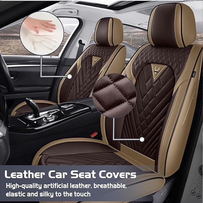 Truck Seat Covers for Ford F150 2009-2026, Waterproof Premium Leather Full Coverage Car Seat Covers, Muscle Sport Style Auto Interior Seat Cover Sets (Front Set/Brown Coffee)