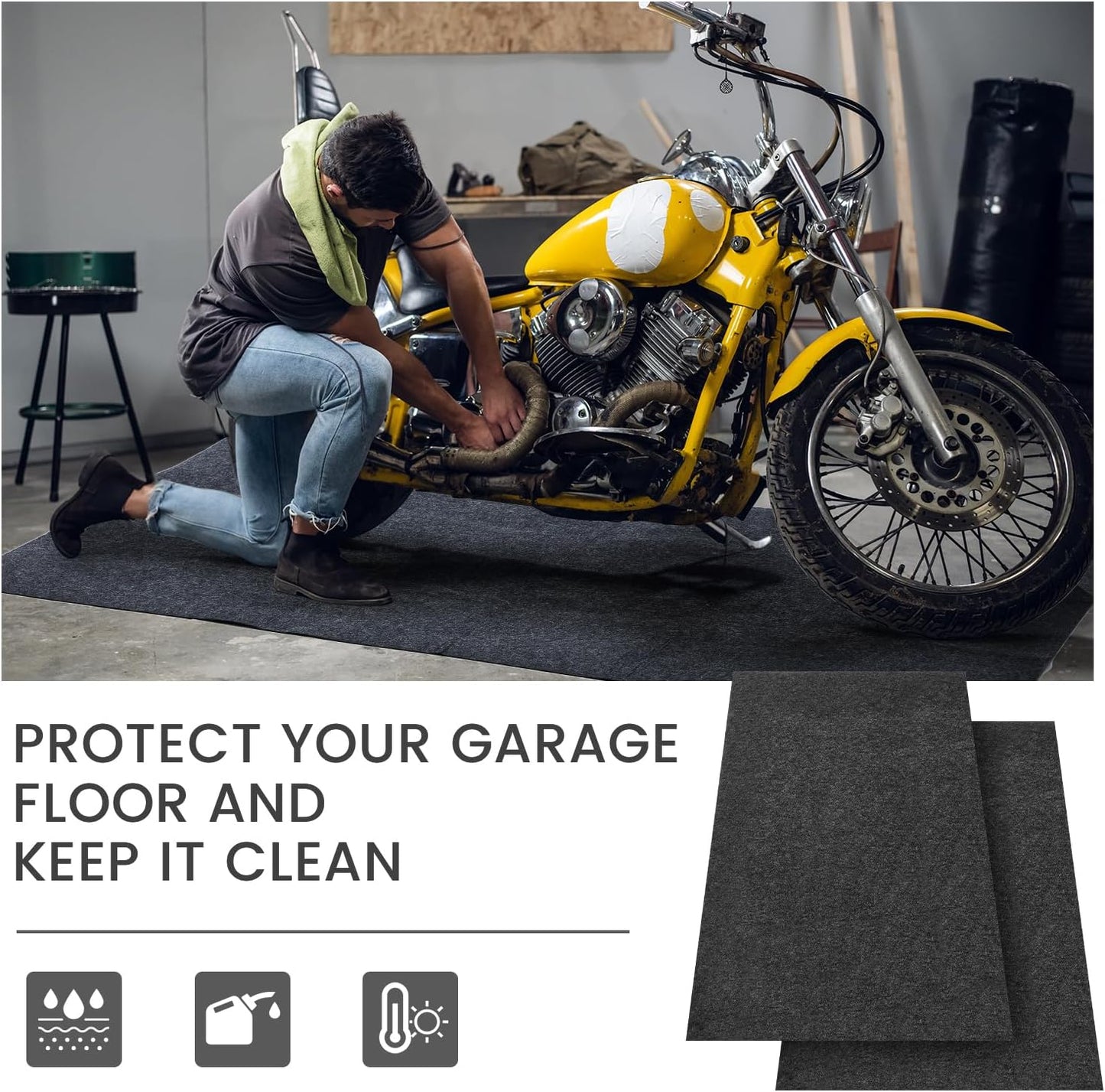 4 Pcs 36 x 60 Inch Oil Spill Mat for Driveway Garage Under Car Leaks Absorbent Oil Pad, Black Rubber Mat Garage Floor Protecting with Waterproof Backing, Reusable, Washable, Non Slip