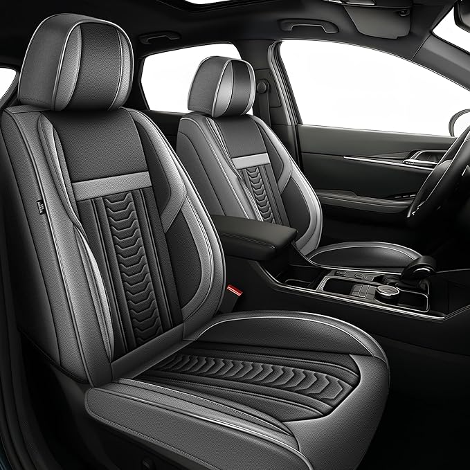 TTX LIGHTING for Hyundai Santa Fe 2007-2026 Seat Covers: Waterproof Leather Seat Protector with Airbag Compatible (2 Front Seats,Black&Gray)