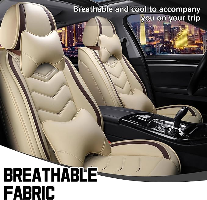 CTDS Car Seat Covers for Nissan Sentra 2000-2026, Stylish Sport Seat Cover, Premium Nappa Leather Car Seat Cover. Automobile Seat Covers Sets.(Luxury 2 Seats/Beige)