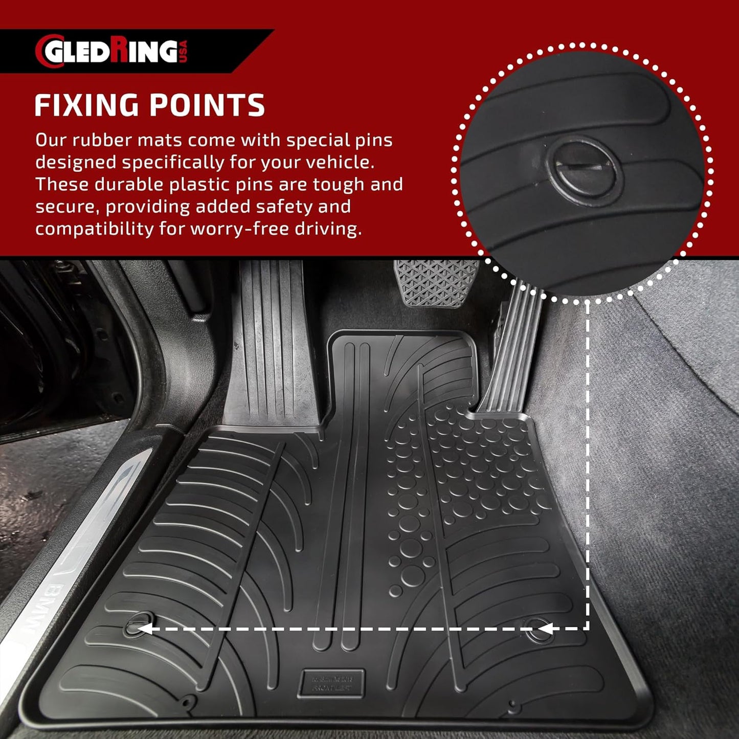 Gledring USA Custom Fit All-Weather Rubber Floor Mats Intended for Mercedes Benz GLE Class/AMG GLE 43/63 / 63S / GLE 450 AMG (W166) 2016-2019, No Trimming Required, Tailored Custom Fit