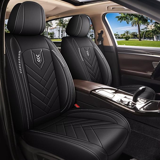 AOMSAZTO Car Seat Covers Fit for Kia Soul 2010-2025 2026 Premium Front Seat Covers Waterproof Leather Automotive Seat Covers Compatible with Airbag (2 Seats,Black)