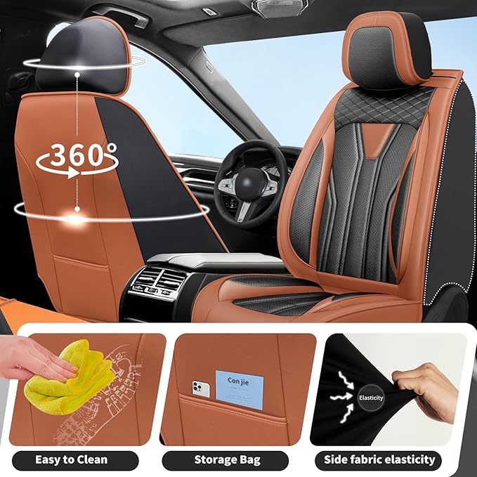Fit Accord Car Seat Covers Premium Leather for Honda Accord 2012-2025 2026. Waterproof， Breathable, Scratch-Resistant & All-Weather Seat Cushion Protector（Full Set,Brown&Black