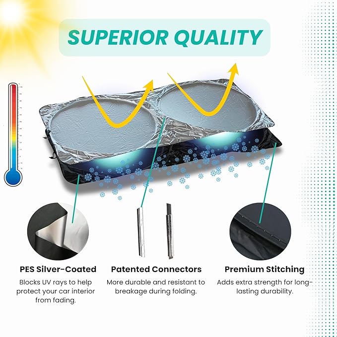Windshield Sun Shade -Certified 99.87% UVB & 99.02% UVA Car Sun Shade. Award Winning Sunshade - Patented Technology | Compatible for Kia Forte 2019-2024 | Car Shades by Kinder Fluff