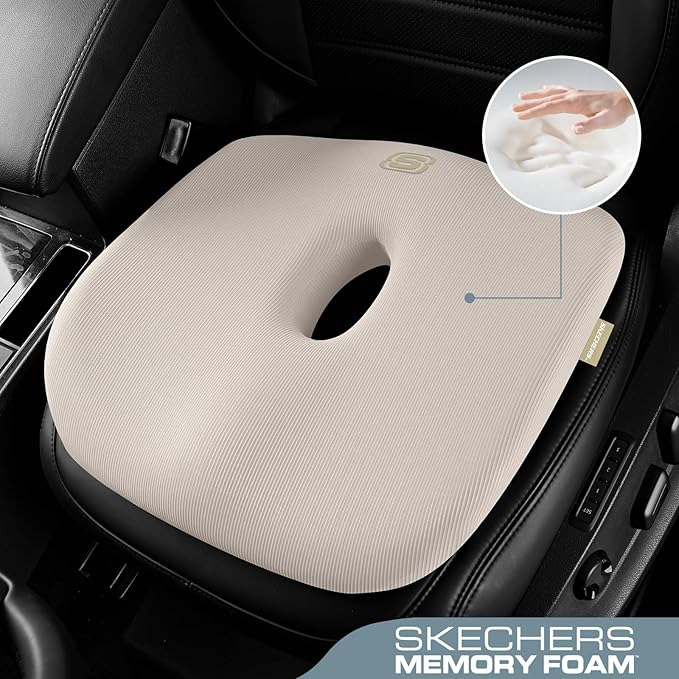 Skechers Seat Cushion Memory Foam,Donut Pillow Office Chair Cushion for Tailbone Pain Relief,Butt Pillow for Office Chair,Car seat Cushion,Long Sitting Office Workers,and Car Drivers,Beige