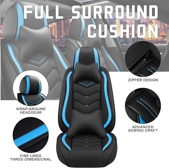 CTDS Car Seat Covers for Toyota Corolla 2000-2026, Stylish Sport Seat Cover, Premium Nappa Leather Car Seat Cover. Automobile Seat Covers Sets.(Luxury 2 Seats/Black Blue)