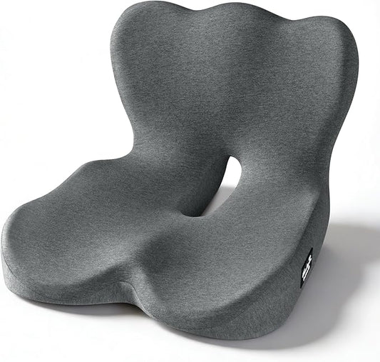 Exclusivo Mezcla Memory Foam Seat Cushion, Ergonomic Tailbone Pain Relief Cushions, Non-Slip Seat Pad for Office Chair and Car Seat, Grey