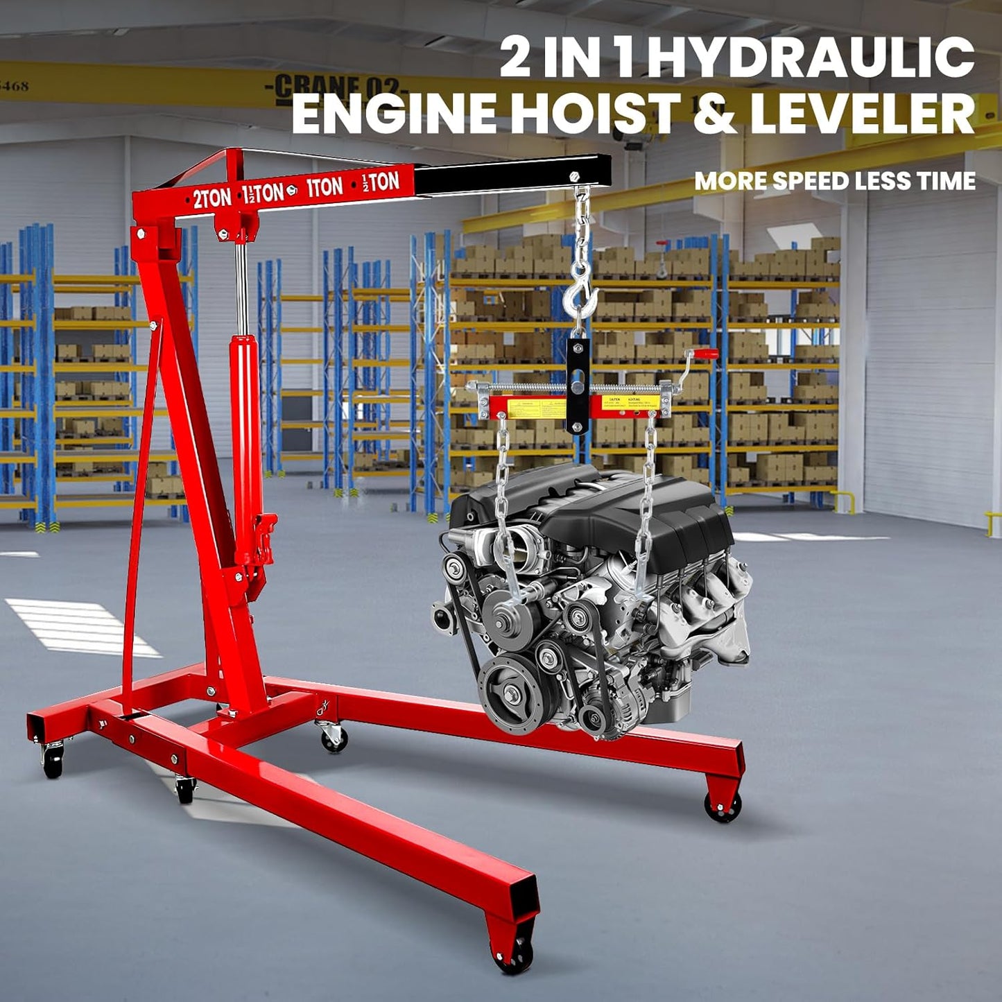 Engine Lift with Load Leveler,2T Heavy Duty Alloy Steel Folding Cherry Picker Engine Lift,Cherry Picker Workshop Crane,8Ton Hydraulic Engine Lift,Engine Lift for Workshop Warehouse Garage (Red)