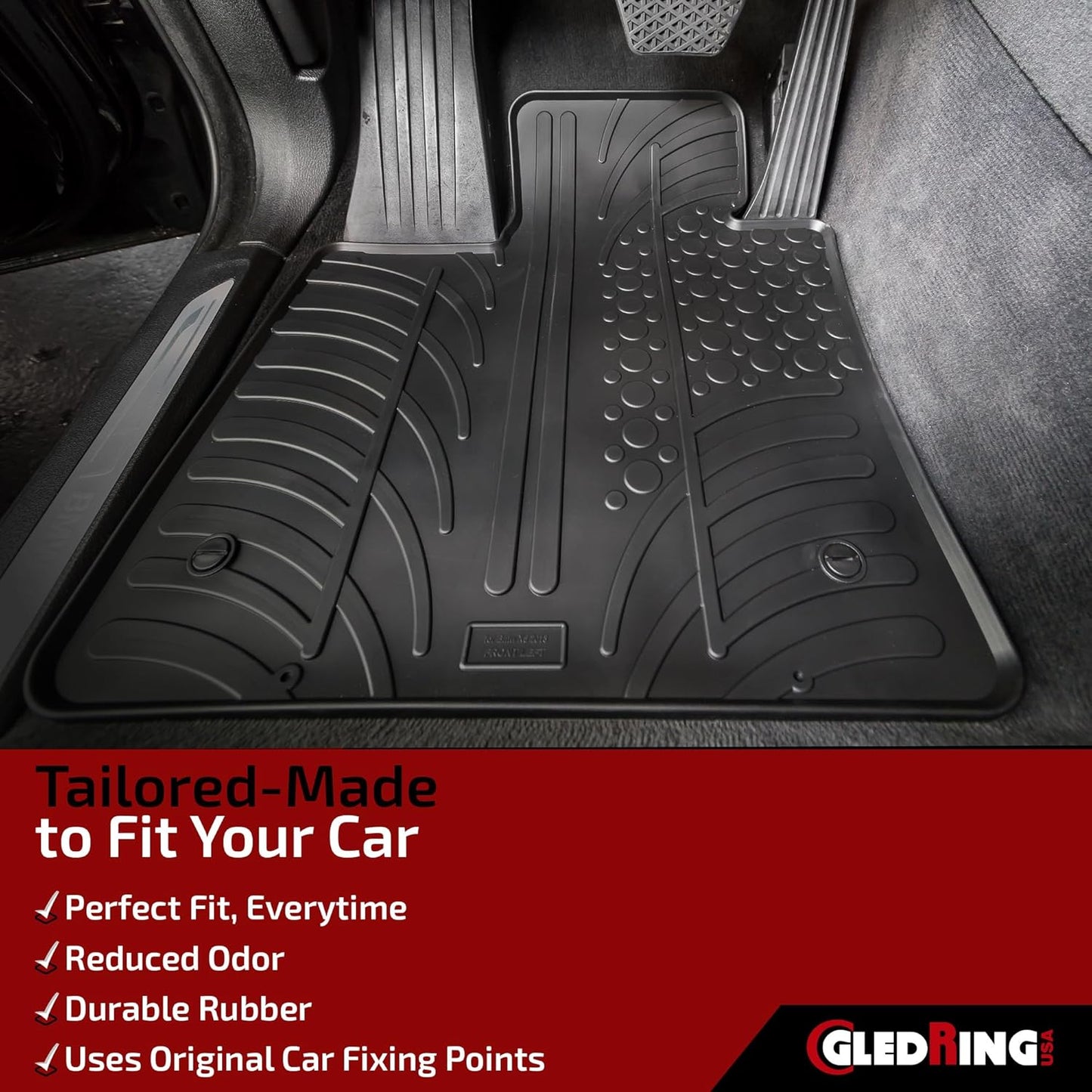 Gledring USA Custom Fit All-Weather Rubber Floor Mats Intended for Land Rover Range Rover Velar 2018-2022, No Trimming Required, Tailored Custom Fit, Protects from Rain, Mud, & Snow