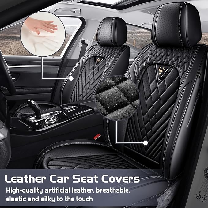 Truck Seat Covers for Toyota Tacoma 2006-2026, Waterproof Premium Leather Full Coverage Car Seat Cover, Muscle Sport Style Auto Interior Seat Cover Sets (Front Set/Black)