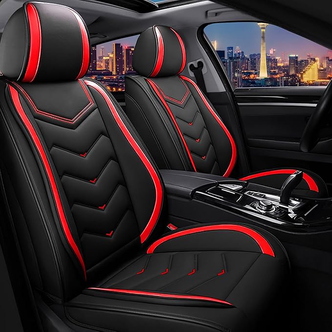 CTDS Car Seat Covers for Nissan Altima 2001-2026, Stylish Sport Seat Cover, Premium Nappa Leather Car Seat Cover. Automobile Seat Covers Sets.(Standard 2 Seats/Black Red)