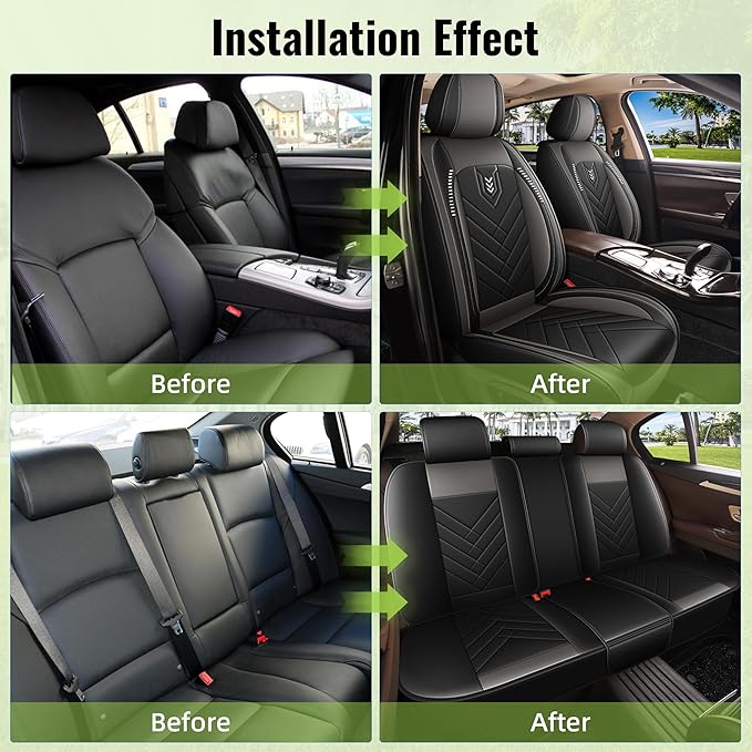 AOMSAZTO Car Seat Covers Full Set Fit for Nissan Rogue Sport 2017-2022 Waterproof Faux Leather Car Seat Cushions Automotive 5 Seat Covers Set（Black&Grey）