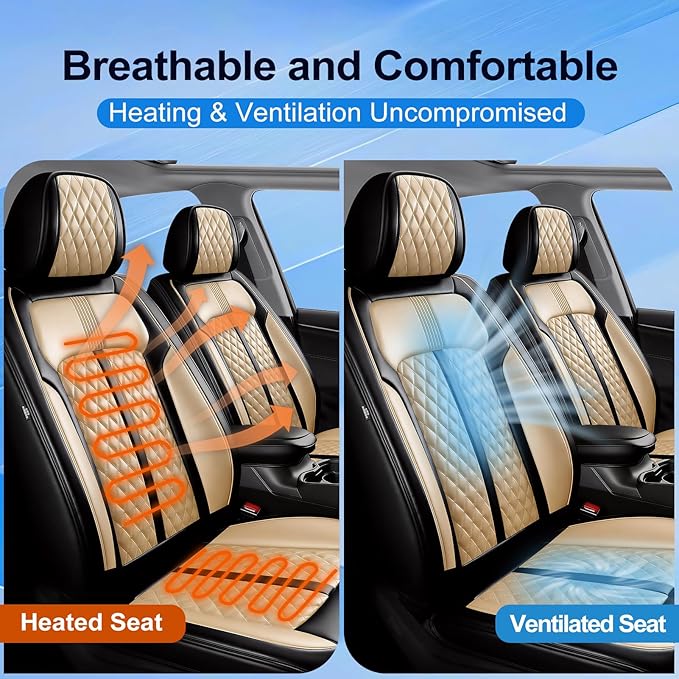 Fit CRV Car Seat Covers for Select Honda CR-V 2011-2026 - Premium Full Coverage Leather, Airbag Compatible, Waterproof & All Weather Seat Protector, Airbag Compatible, Front Pair Black+Beige